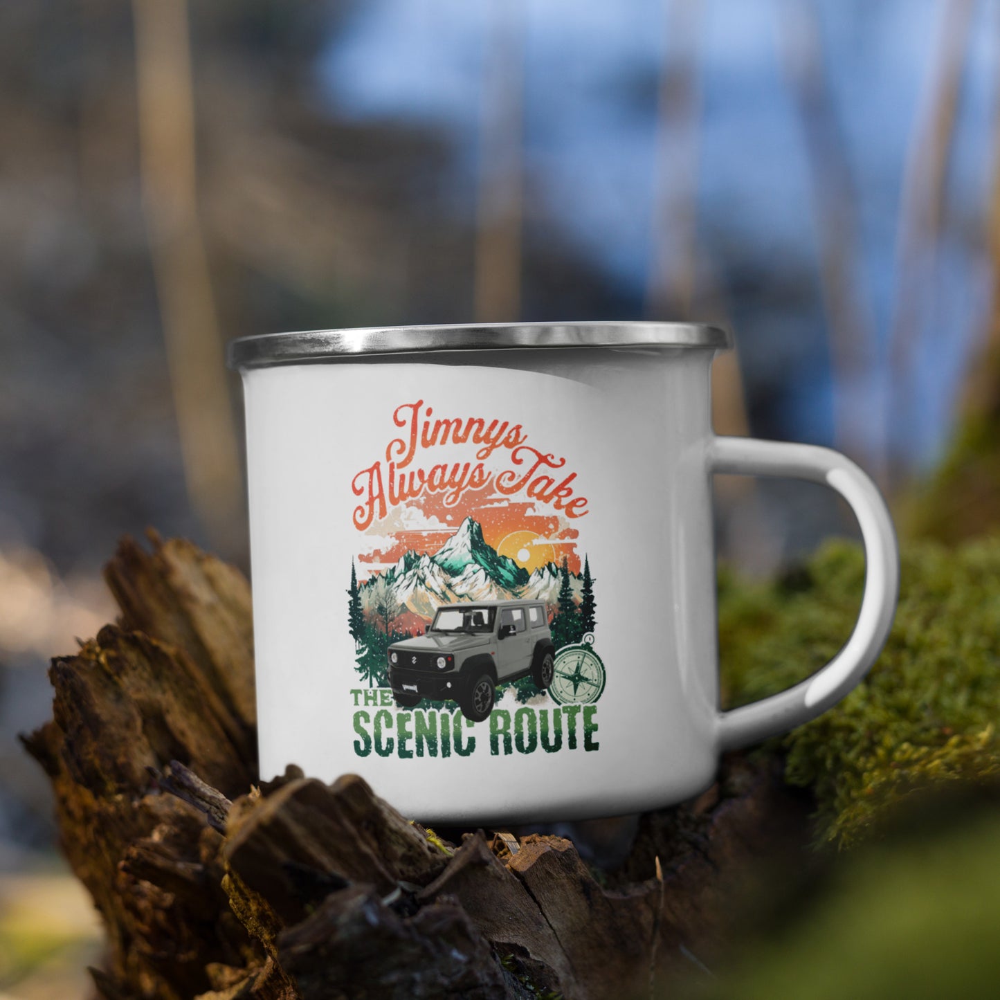 Jimnys Always Take The Scenic Route- Enamel Mug