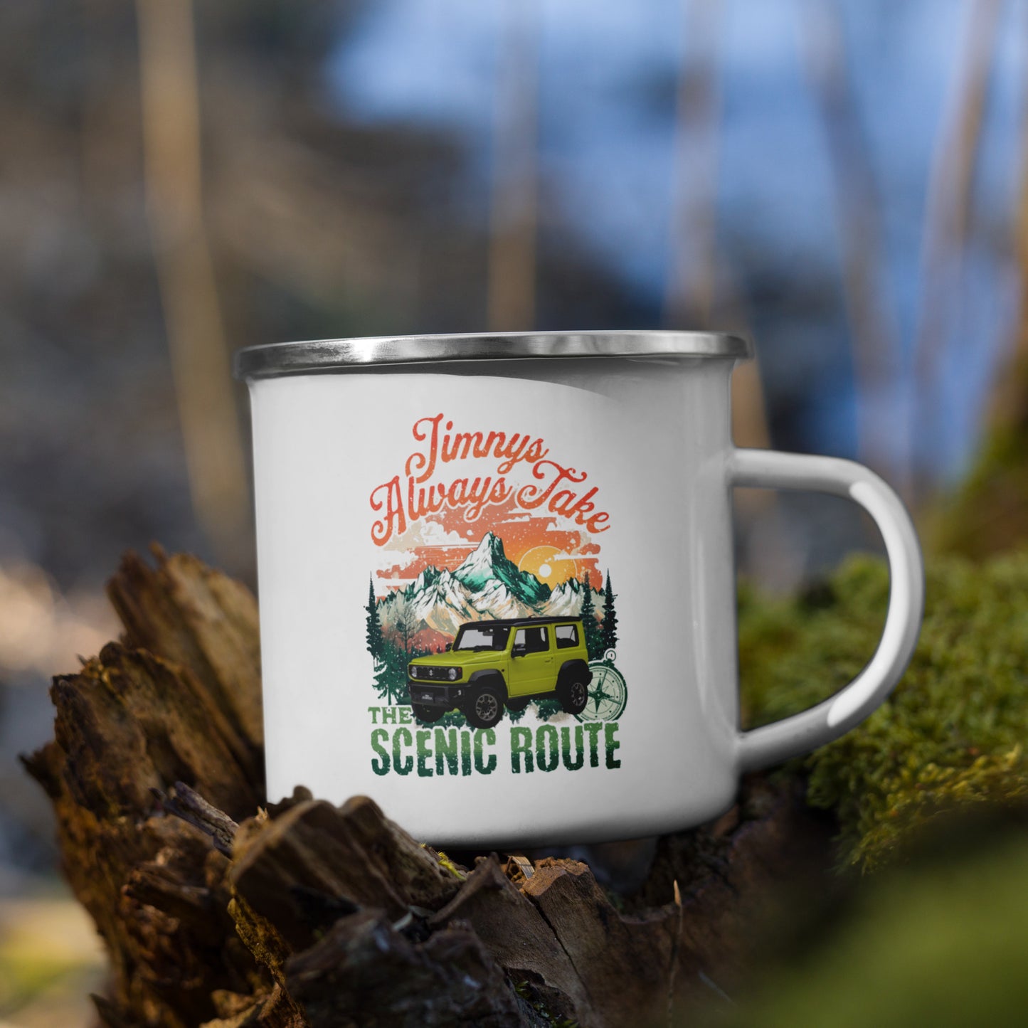 Jimnys Always Take The Scenic Route (Kinetic Yellow)- Enamel Mug