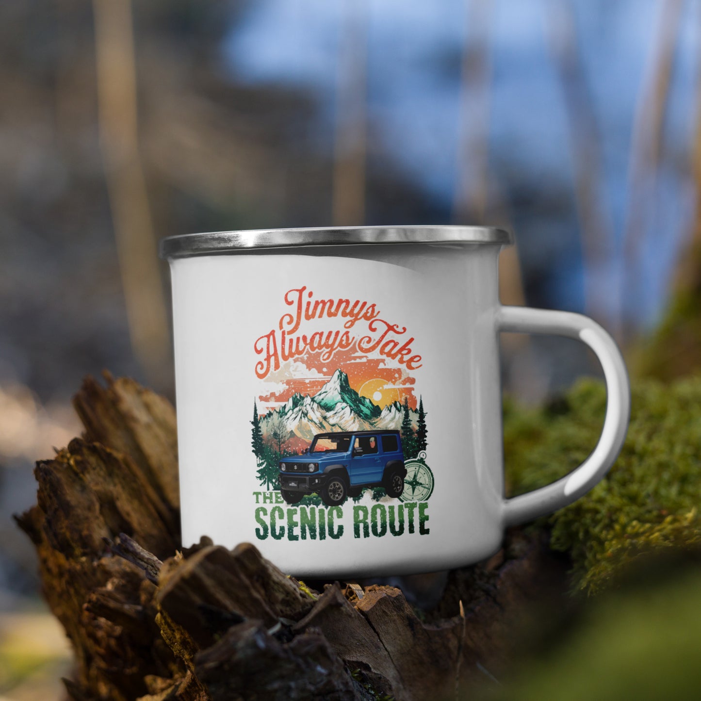 Jimny Always Take The Scenic Route (Blue Metallic)- Enamel Mug