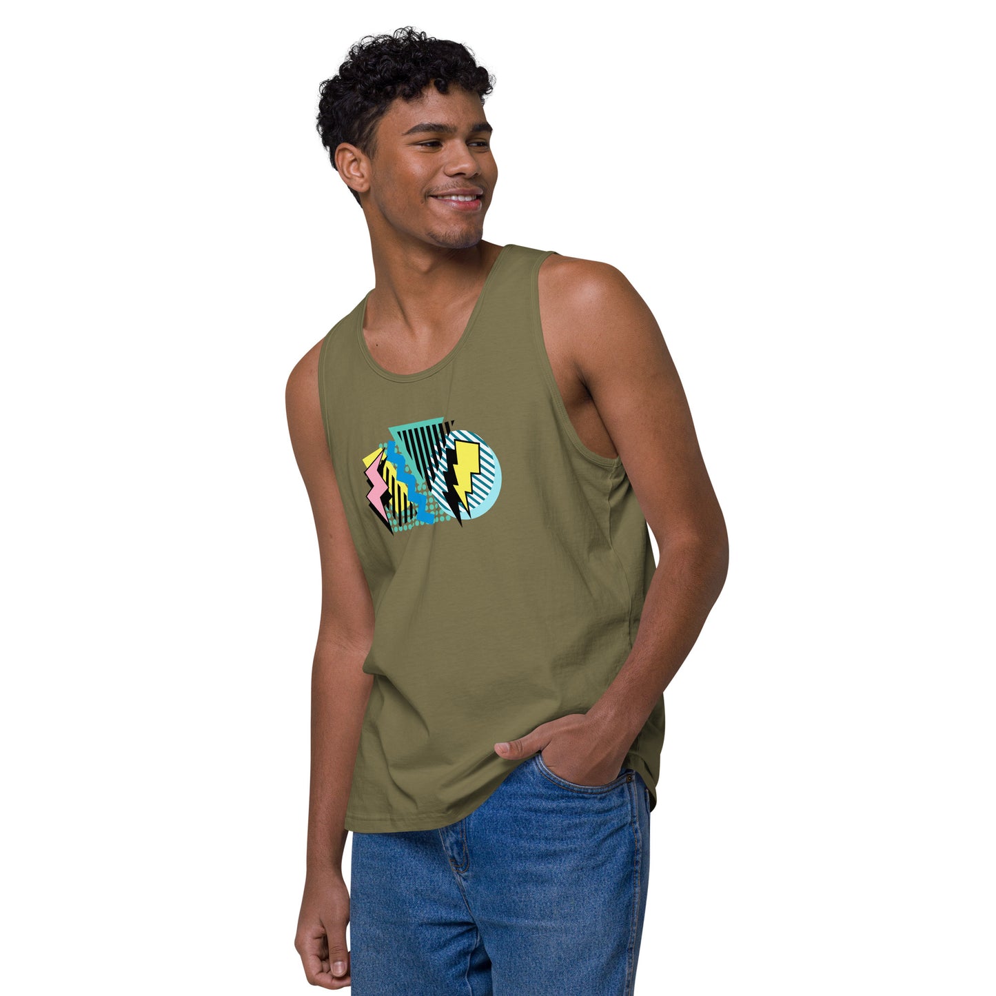 Retro 90s styled Men’s premium tank top with design 1