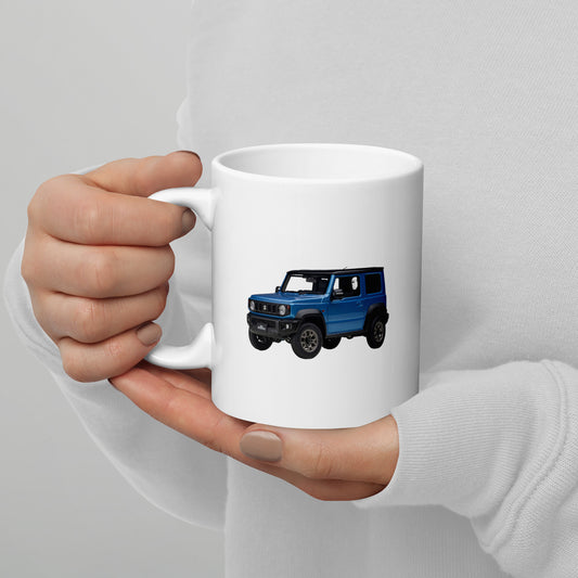 White Ceramic Jimny Mug (Metallic Blue)