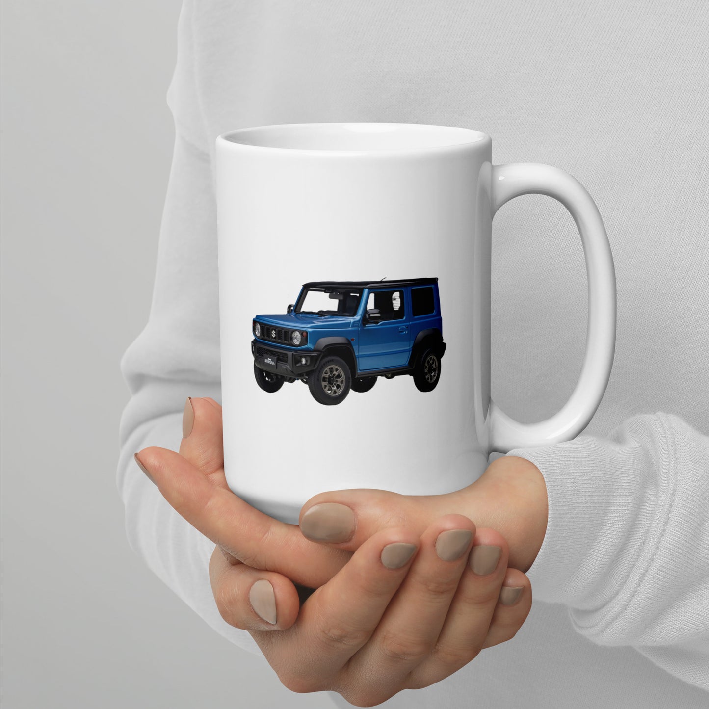 White Ceramic Jimny Mug (Metallic Blue)
