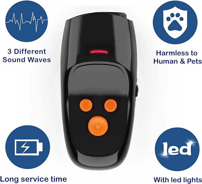 Dog Barking Control Device  with ultrasonic training mode and LED light function, humane approach , Stops barking, Jumping, Troublesome behavior